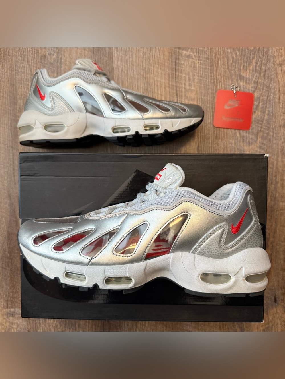 Supreme x Nike Air Max 96 Metallic Silver Bullet White Red